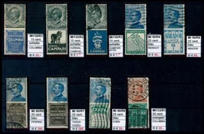 .gestempelt/** - Italien - interessante Zusammenstellung der Marken mit Reklamefeldern aus 1908/ 1918, - Stamps and postcards