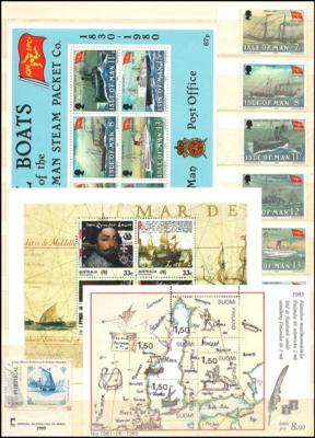 **/*/gestempelt/Poststück - Partie Europa u. Übersee mit Motivblöcken, - Stamps and postcards