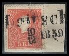 Briefstück - Österr. fast kompletter bahnamtl. Stpl. Loitsch/10.12.1859 (KIrain) auf Briefstück mit Nr. 13 II, - Francobolli e cartoline