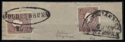 Briefstück - Österr. GOLDENBRUNN Ovalstpl. und Rekostpl. auf Briefstück mit 2 x Nr. 14 II, - Francobolli e cartoline