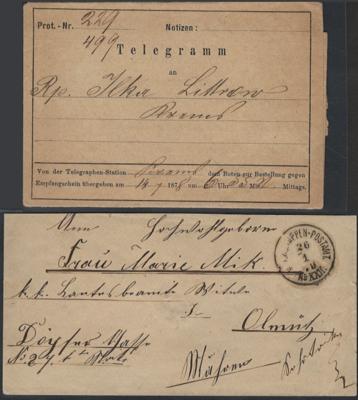 Poststück/Briefstück/gestempelt - Partie Bosnien u.a. mit Poststück Etappenpostamt Nr. XXII (Gorazda) vom 26.1. 1879 nach Olmütz, - Briefmarken und Ansichtskarten