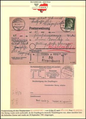 Poststück - Kärnten 8./9. Mai 1945 - 3 Postanweisungen expediert während des britischen Einmarsches nach Höffern, - Stamps and postcards