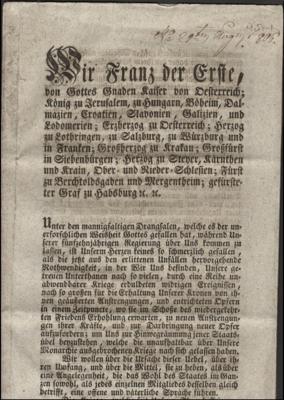Poststück - Österr. 1806 - Franz der I. - 10seitige Verlautbarung bezügl. Banco - Zettel, - Stamps and postcards