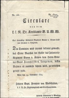 Poststück - Österr. 1824 - Circular bezügl. Umbenennung des IR Kerpen in Langenau, - Známky a pohlednice