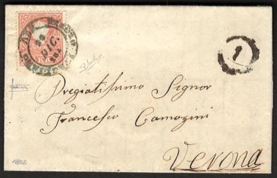 Poststück - Österr. ALA/TIROLO ITAGLIANO graublauer Zweikreisstempel auf kleinem Faltbriefchen mit Nr. 13 I nach Verona, - Známky a pohlednice
