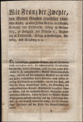 Poststück Österr. ca. 1803 - Verlautbarung bewzüglich Lotterie mit 2 Ziehungen a. 100.000 Losen mit Abbildung der Lose, - Známky a pohlednice