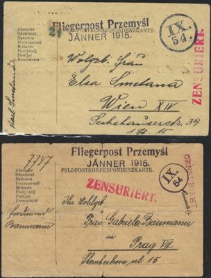 Poststück - Österr. Feldpost WK I - Fliegerpost Festung Przemysl -Partie Fliegerpost - Karten der Flüge 4/5, - Stamps and postcards