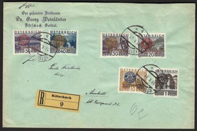 Poststück - Österr. I. Rep. - Rotarier auf Satz - Rekobrief ab KÖTSCHACH nach Annabichl mit rückseitig  Ankunftsstempel, - Stamps and postcards