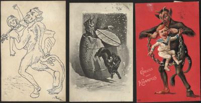 Poststück - Partie Motivkarten u.a. mit 3 Stück KRAMPUS (davon 1 als Prägekarte), - Briefmarken und Ansichtskarten