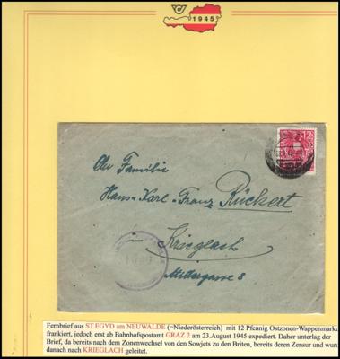 Poststück - Steiermark 1945 Zwei Wappenfrankaturen bedarfsmäßig und 2 Philateliebelege, - Francobolli e cartoline