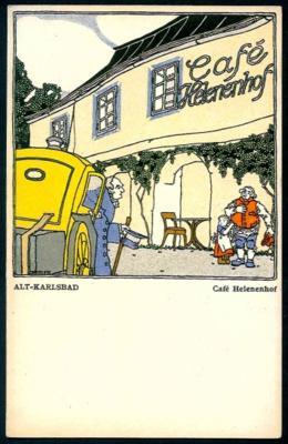 Poststück - Wiener Werkstätte Karte Nr. 214 - Leopold Drexler: Alt Karlsbad Cafe Helenenhof, - Briefmarken und Ansichtskarten