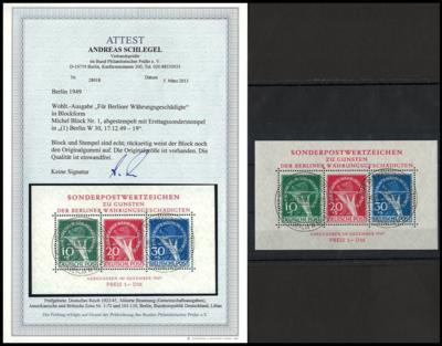 .gestempelt - Berlin Block Nr. 1 mit ERSTTAG - SONDERSTEMPEL vom 17.12. 1949, - Známky a pohlednice