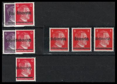 ** - Österr. 1945 - Scheibbser Aushilfsausgabe - die 8 Pfg. in allen 3 Typen sowie 5 kleine Werte, - Známky a pohlednice