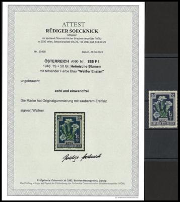 * - Österr. Nr. 885FI (WEIßER ENZIAN), - Briefmarken und Ansichtskarten