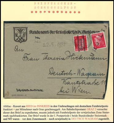 Poststück- Grazer Aushilfsausgabe 4 sehr seltene aber beschäd. Belege u.a. prov. Stempel STRADEN, - Francobolli e cartoline