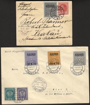 Poststück - Österr. - Partie Flugpost 1918 mit Wien - Krakau vom 6.4., - Stamps and postcards