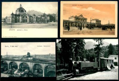 Poststück - Partie AK zum Thema Eisenbahn - Straßenbahn - Bahnhofe, - Briefmarken und Ansichtskarten