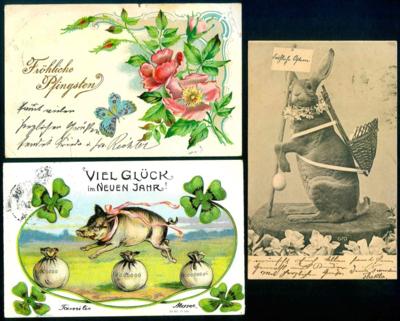 Poststück - partie Glückwunsch- u. Motivkarten, - Stamps and postcards