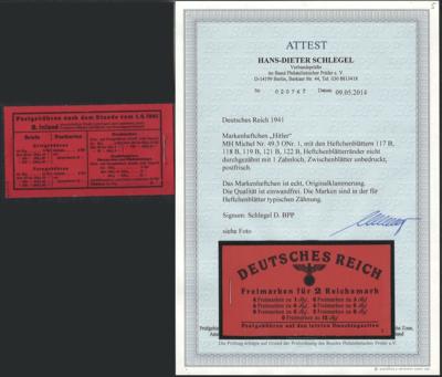 ** - D.Reich Markenheftchen (MH) Nr. 49.3 - laut Fotoattest Schlgel ist das "Markenheftchen echt, - Stamps and postcards