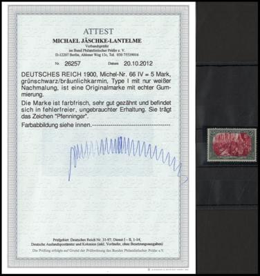 * - D.Reich Nr. 66 IV - laut Fotoattest Jäschke ist die Marke "farbfrisch, - Známky a pohlednice