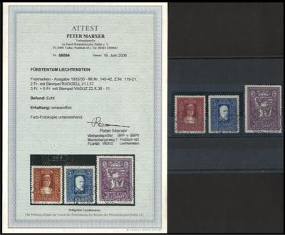 .gestempelt - Liechtenstein Nr. 140/42 - laut Fotoattest Marxer "echt, - Stamps and postcards