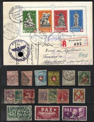 .gestempelt/*/**/Poststück/Briefstück - Sammlung Schweiz ca. 1850/1956 u.a. mit Bl. Nr.5 auf gelaufener Reko - Karte, - Francobolli e cartoline
