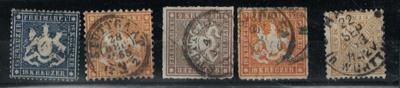 .gestempelt - Schöne Sammlung WÜRTTEMBERG Ausg. 1851/1920 - u.a. Nr. 5 II vollrandiges Prachtstück, - Briefmarken und Ansichtskarten
