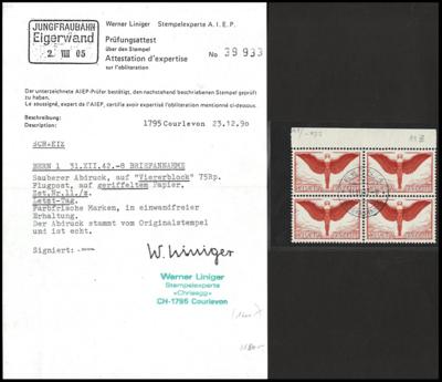 .gestempelt - Schweiz Nr. 190z im Viererblock vom Bogenoberrand mit Entwertung von Bern 1 vom 31.12. 1942 (Letzttag), - Briefmarken und Ansichtskarten