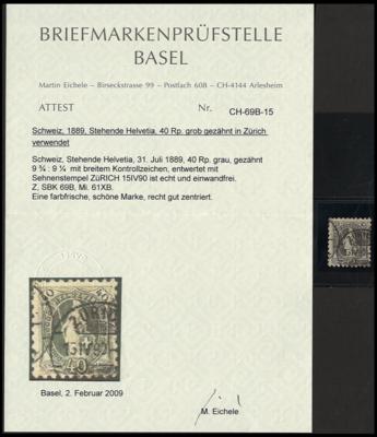 .gestempelt - Schweiz Nr. 61B mit Entwertung von Zürich vom 15. IV. 90, - Stamps and postcards