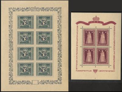 ** - Kl. Partie Kleinbögen Liechtenstein u.a. mit Nr. 197und 243, - Briefmarken und Ansichtskarten