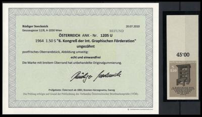 ** - Österr. Nr. 1205 U (1.50 S Graphische Föderation) ungezähntes Oberrandstück mit Summenzähler 45.00, - Francobolli e cartoline