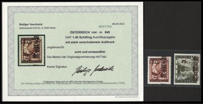 * - Österr. Nr. 844 und 845 mit stark verschobenem Aufdruck, - Francobolli e cartoline