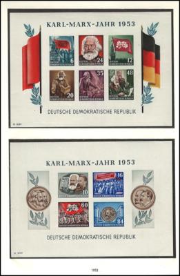 ** - Sowjet. Zone u. DDR bis 1976 - Sammlung  mit div. Blöcken, - Briefmarken und Ansichtskarten