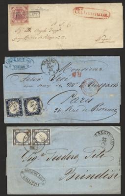 Poststück - Neapel 1860/61 - 4 Briefe und 1 Brftl. frank. mit Nr. 3 (2 Grana) versch. Nuancen meist sign., - Briefmarken und Ansichtskarten