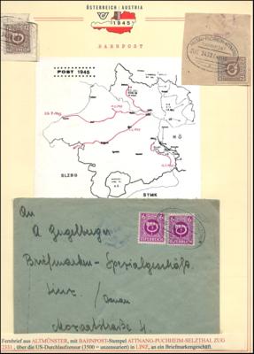 Poststück Oberösterreichische Bahnpostbelege 1945 u.a. mit Ovalstempeln der Züge 816, - Stamps and postcards