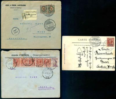 Poststück - Partie italienische Post aus Constantinopel u. Smyrne nach Österreich, - Briefmarken und Ansichtskarten