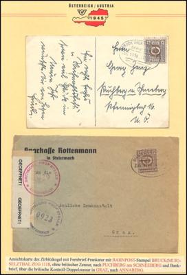 Poststück - Steirische Bahnpostbelege 1945 mit Bahnpostnummern 142, - Briefmarken und Ansichtskarten