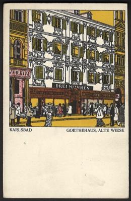 Poststück - Wiener Werkstätte - Karte Nr. 259: Karl Schwetz - Karlsbad Goethehaus Alte Wiese, - Známky a pohlednice