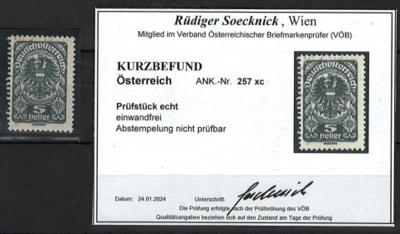 .gestempelt - Österr. Nr. 257xc SCHWARZGRAU - laut Kurzbefund Soecknick "echt, - Briefmarken und Ansichtskarten