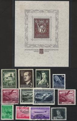.gestempelt/*/**/(*) - Sammlung Liechtenstein ca. 1912/1995 u.a. mit Bl. Nr. 1 * (kl. Tönung in der linken oberen Ecke), - Briefmarken und Ansichtskarten