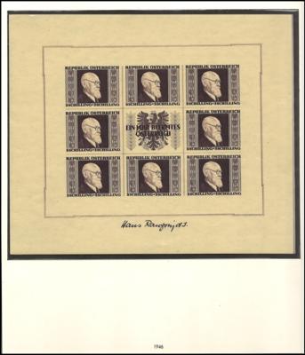 **/gestempelt - Sammlung Österr. 1945/2001 u.a. mit RENNERBLOCK(übl. Unebenh.), - Stamps and postcards