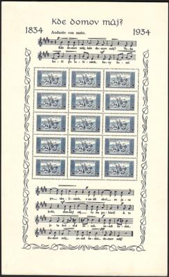 .gestempelt/*/** - Sammlung Tschechosl. ca. 1918/1992 u.a. mit HYMNENBLOCK (*) (Schmuckbogen zu 2 Kc mit Eckknick), - Briefmarken und Ansichtskarten