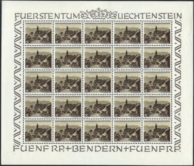 ** - Liechtenstein Nr. 284 in 2 Bögen zu je 25 Stück, - Stamps and postcards