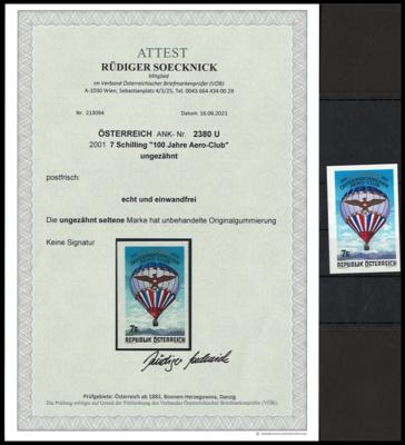 ** - Österr.   ANK Nr. 2380 U "100 Jahre Aero-Club" ungezähnt postfr., - Briefmarken und Ansichtskarten