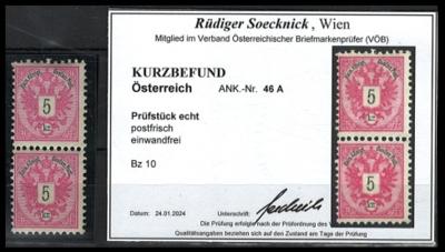 ** - Österr. Nr. 46A im senkrechten Paar - laut Kurzbefund Soecknick ist die Einheit "postfrisch, - Známky a pohlednice