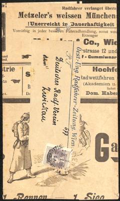 Briefstück - Österr. Monarchie 1899 - Nr. 42 mit Privatzähnung auf Zeitungsteil der "Österr. Ungar. Radfahrerzeitung", - Známky a pohlednice