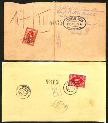 Poststück - Jugosl. 1920/21 - 125 div. Scheckanweisungen frank. mit div. Portom., - Briefmarken und Ansichtskarten