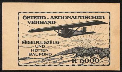 Poststück - Österr. I. Rep. - Segelflugzeug und Hütten Baufond des Österr. - Aeronautischen Verbandes über 5.000 Kronen, - Stamps and postcards