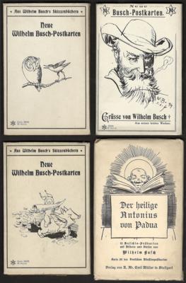 Poststück - Partie Motivkarten "Wilhelm Busch" in 4 Sammelumschlägen, - Stamps and postcards