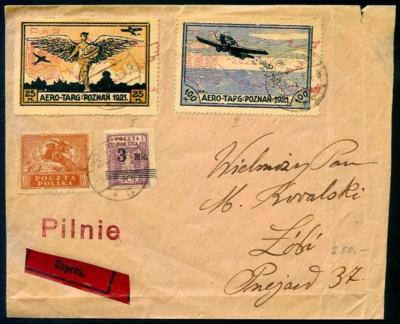 Poststück - Polen 1921 - Flug Nr. I/II(halbamtl. Vorläufer) + Nr. 116 + 153 auf phil. Express - Brief, - Briefmarken und Ansichtskarten